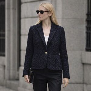 Cartonnier Anthropologie Navy Textured Blazer 90s Minimalist Tailored Jacket 4